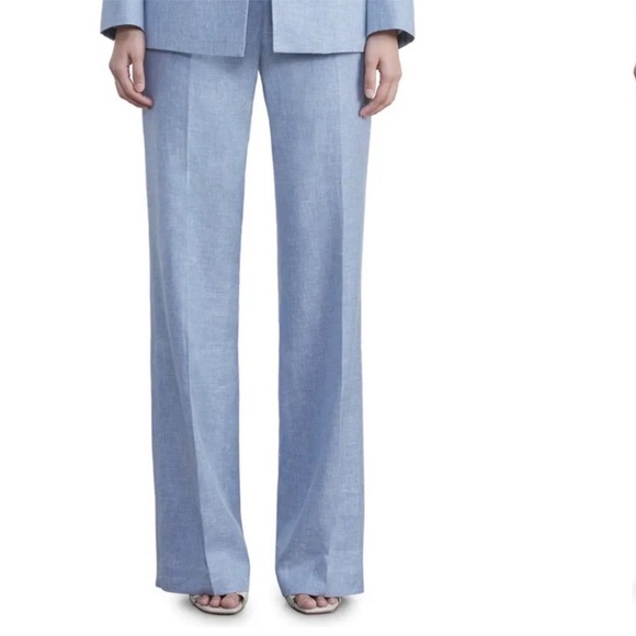 Lafayette 148 New York Blue Cotton Blend Wide-Leg High-Rise Pants - Size 14 - Picture 2 of 10
